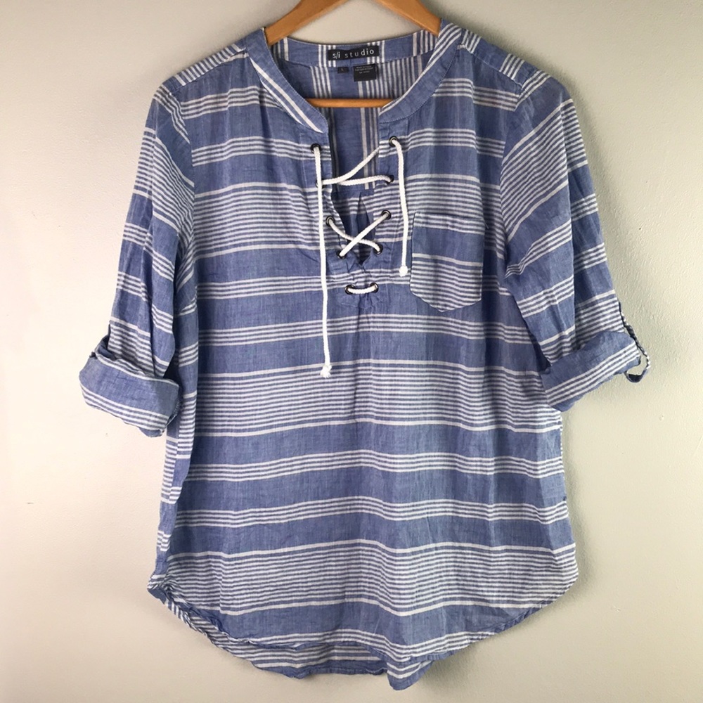 s/I studio roll tab sleeve top L